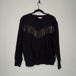 Maurices Womens Black Rhinestone Fringe Western Crew Neck Sweatshirt Size Medium